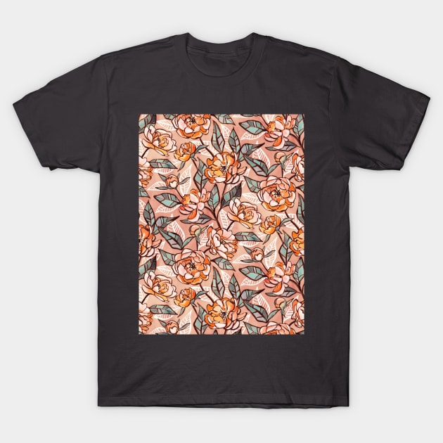 Chalk Pastel Peonies in Peach Pink T-Shirt by micklyn